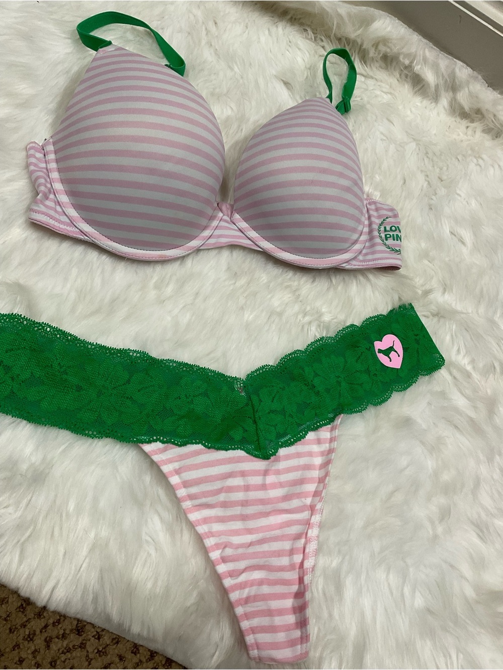 Y2K PINK Victorias Secret Stripped  Wear Everywhere Push-Up Set